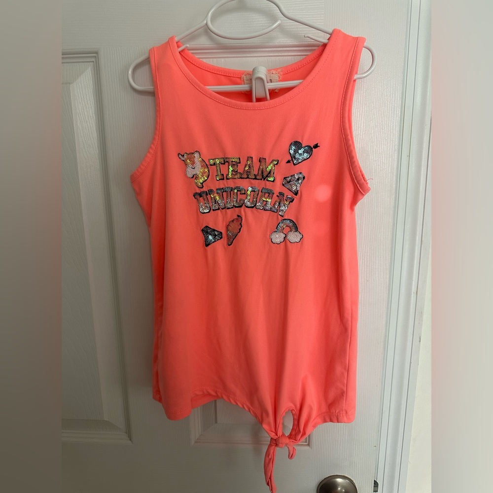 Btween Size 10 Girls Sleeveless Tank Top Shirt Team Unicorn Orange